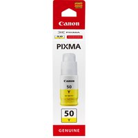 Canon GI-50 Y ink bottle, yellow, in white and red packaging with Pixma branding and high yield label.