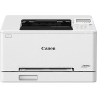 White Canon i-SENSYS LBP647Cdw printer with LCD screen, front paper tray, and Wi-Fi connectivity.