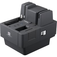 Graphite Canon imageFORMULA CR-150 ADF scanner with dual feed trays and control buttons, compact design.
