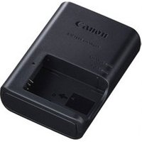 Black Canon LC-E12 battery charger with compact rectangular design and Canon logo on top.