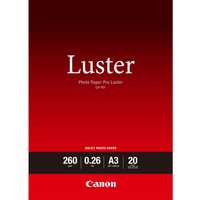 Canon LU-101 Luster Photo Paper Pro A3 pack, red cover, 20 sheets, 260 gsm, 0.26 mm thickness, bold white text.