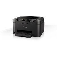 Black Canon MAXIFY MB2150 inkjet printer with LCD screen, keypad, and paper tray, featuring Wi-Fi connectivity.