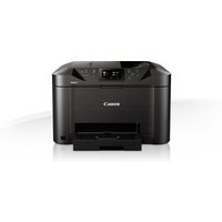 Black Canon MAXIFY MB5150 inkjet printer with LCD screen, control panel, and paper tray, featuring Wi-Fi connectivity.
