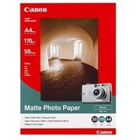 Canon MP-101 matte photo paper pack, A4 size, 50 sheets, red and white packaging with archway image and camera graphic.