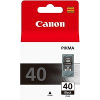 Canon PG-40BK black ink cartridge in red and white packaging with product image and Pixma branding.