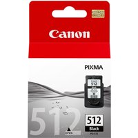 Canon PG-512 black ink cartridge in red and white packaging with Pixma branding and cartridge image.