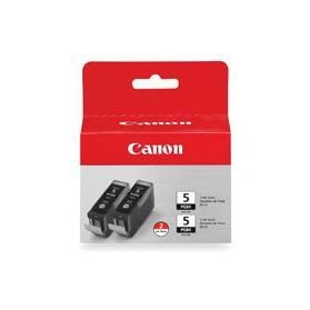 Original Canon PGI-5BK Twin Pack ink cartridges in black, featuring two cartridges in a red and gray packaging with clear labeling and a hanging tab for display.