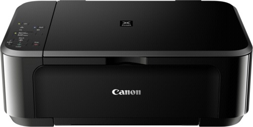 Black Canon PIXMA MG3650S inkjet printer with a sleek design, featuring control buttons on the top and a front paper tray, supports A4 printing at 4800 x 1200 DPI and Wi-Fi connectivity.