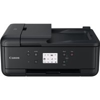 Black Canon PIXMA TR7650 inkjet printer with LCD screen, control buttons, and Wi-Fi connectivity.