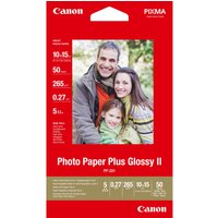 Canon PP-201 Glossy II Photo Paper, 4x6", 50 sheets, red packaging with family photo, Canon logo at top.