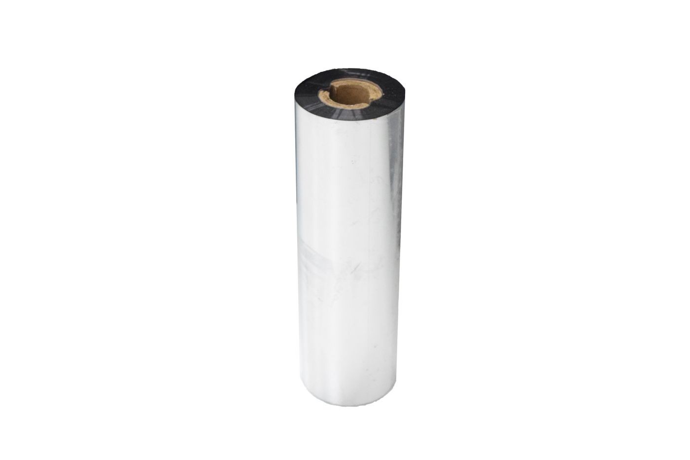 Shiny silver printer ribbon roll with a cardboard core, designed for use with CAPTURE printers, featuring a smooth, reflective surface.