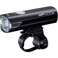 Black Cateye AMPP 400S bike light with USB recharge, white lens, and handlebar mount.