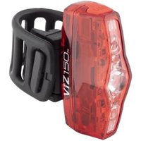 Red Cateye VIZ 150 lumens rear bike light with USB port, black strap mount, and clear LED lens.