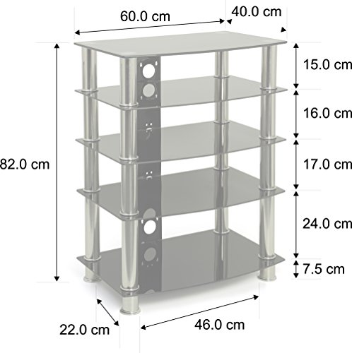 Centurion Supports Galago 5 Shelf Black Glass Multimedia Stand with Silver Legs - image 3
