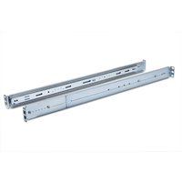 Stainless steel Chenbro slide rails with perforated design and adjustable length for server racks.