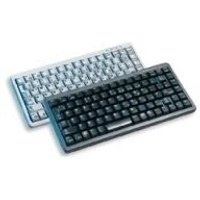 Grey Cherry G84-4100LCAUS keyboard with compact layout, USB and PS/2 connectivity, featuring black keys and white lettering.