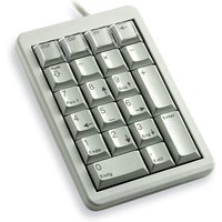 Light-grey Cherry G84-4700 keypad, corded USB, with 21 keys including numbers and function keys, compact design.