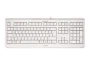 Pale grey Cherry KC 1068 corded sealed keyboard with a USB connection, featuring a QWERTY UK layout and a sleek, minimalist design.
