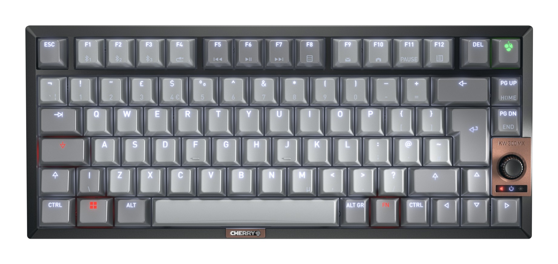 Compact black wireless keyboard featuring hot-swap capability, soundproof housing, customizable RGB backlighting, and a volume knob, with a sleek, minimalist design.