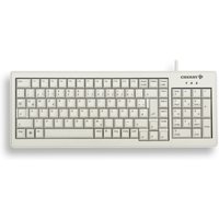 Cherry XS G84-5200 keyboard, AZERTY layout, French grey, compact design, USB and PS/2 connectivity, numeric keypad.
