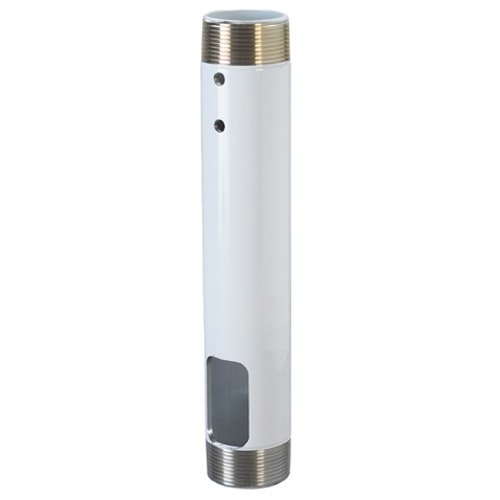 White cylindrical projector mount with a silver threaded base, featuring ventilation holes and a cutout for cable management.