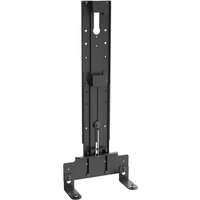 Black Chief Fusion display mount accessory with vertical metal frame and adjustable brackets for Logitech Rally Bar.