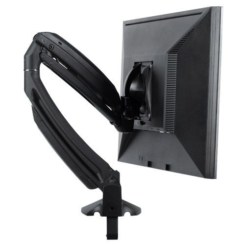 Black Chief K1D100B monitor mount with a sleek, adjustable arm and sturdy base, designed for optimal positioning and stability of computer monitors.