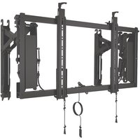 Black Chief LVSXU TV mount with adjustable brackets, cable management, and dual support arms for 80-inch screens.