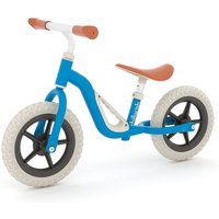 Navy blue Chillafish Charlie 10' balance bike with white tires, brown seat, and handle grips.