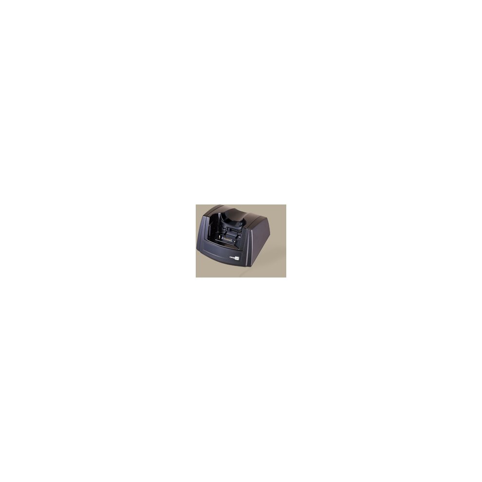 Black charging and communication cradle for CipherLab 8200, featuring a compact design with a slot for the device and indicator lights on the front.