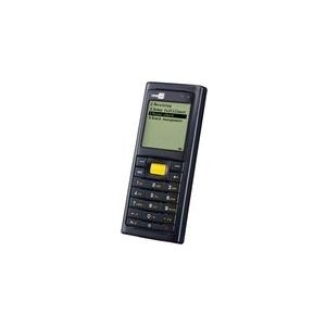 Black handheld mobile computer with a 2.1-inch display, featuring a yellow keypad, and a simple interface, designed for data collection and inventory management.