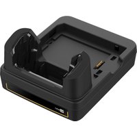 Black CipherLab charging cradle with DC input, featuring a rectangular base and curved device holder.