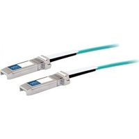 Cisco 10m SFP+ InfiniBand cable, silver connectors with blue labels, aqua fiber optic cable.