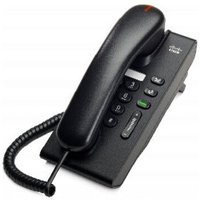 Cisco 6901 IP phone in charcoal, with handset, keypad, and coiled cord.