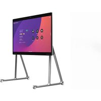 Cisco Board Pro 55 Stand Grey with sleek screen, dual-leg metal stand, and wheels for mobility.