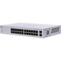 Cisco Business CBS110-24T-D switch, 24 GE ports, 2x1G SFP, silver casing, vented sides, compact design.