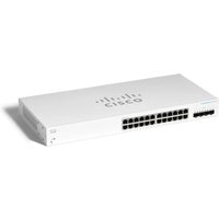 Cisco 24-port rack-mountable smart managed switch, sleek white design, with four additional uplink ports.
