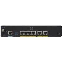 Black Cisco C927-4P wired router with Gigabit Ethernet, five ports, and LED indicators on the front panel.