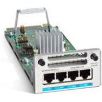 Cisco C9300-NM-4G network switch module with four Gigabit Ethernet ports and a silver heat sink.