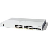 Cisco Catalyst 1200-24P-4X Smart Switch, white, 24 GE ports, PoE, 4x10GE SFP+ slots, compact rectangular design