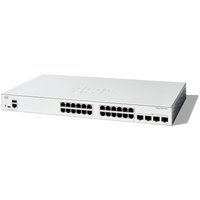 Cisco Catalyst 1200-24T-4G Smart Switch, 24 GE ports, 4 SFP slots, sleek white design with logo on top.