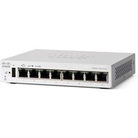 Cisco Catalyst 1200-8T-D Smart Switch, 8 Port GE, compact silver design with front Ethernet ports and LED indicators.