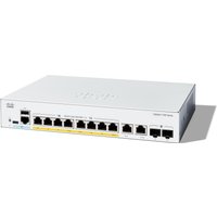 White Cisco Catalyst 1300-8P-E-2G Managed Switch with 8 GE ports, PoE, external power supply, and 2 uplink ports.