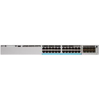 Cisco Catalyst C9300-24P-E network switch, grey, 24 ports, 1U, PoE, with LED indicators and ventilation slots.