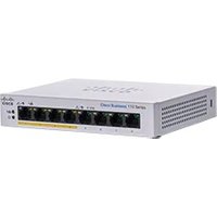 White Cisco CBS110-8PP-D Ethernet switch with 8 ports and vented sides, compact design.