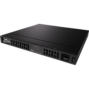 Black Cisco Integrated Services Router 4331 with a sleek metal design, featuring multiple WAN ports, LED indicators, and ventilation slots for efficient cooling.