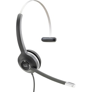 Wired mono headset with a quick disconnect coiled RJ cable, featuring a sleek black design, padded ear cup, and adjustable headband for comfort.