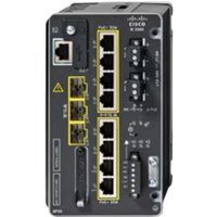 Cisco IE-3500-8P3S-A network switch, black, with 8 Ethernet ports, 3 SFP slots, and LED indicators.