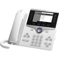Cisco IP Business Phone 8811 with 5-inch greyscale display, white body, and keypad, featuring a handset and navigation buttons.