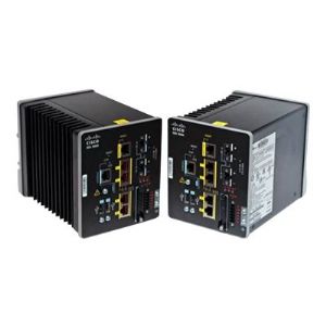 Black Cisco ISA-3000-2C2F-K9 hardware firewall with multiple Ethernet ports, LED indicators, and a compact, rugged design for high-speed network security.